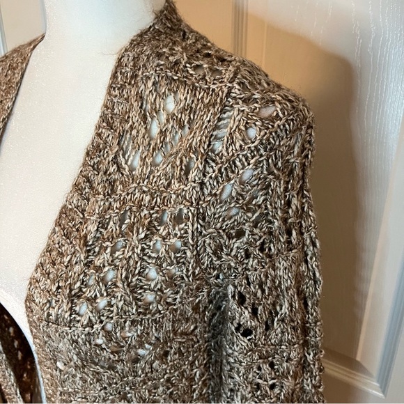 Lucky Brand Women’s Cardigan Sweater Loose Crochet Open Knit Duster XS Tan Brown - Picture 3 of 9